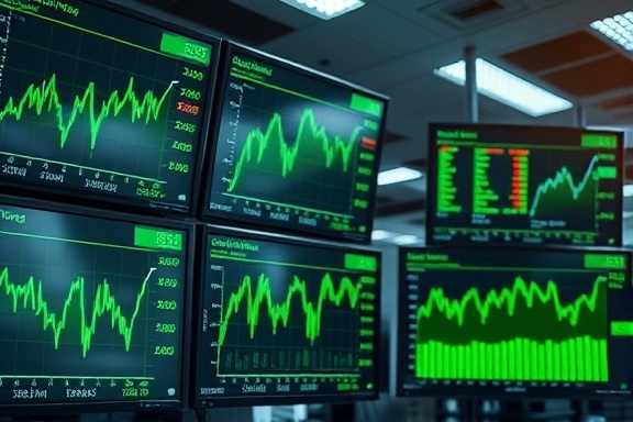 clear price analysis, analytical, examining cost fluctuations, photorealistic, financial office setting with monitors displaying graphs, highly detailed, numbers fluctuating dynamically, data elements, green and grey, sharp fluorescent lighting, shot with a 35mm lens